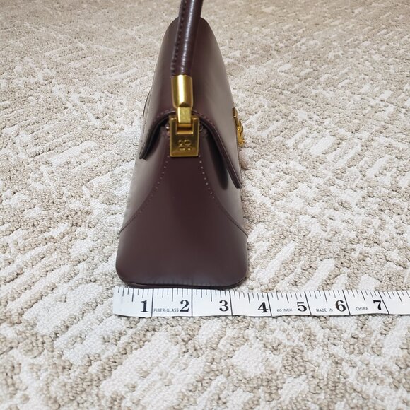 Tomato Potato Baguette Style Shoulder Handbag Brown with Gold Accents 11"x5"x4" - Picture 7 of 14